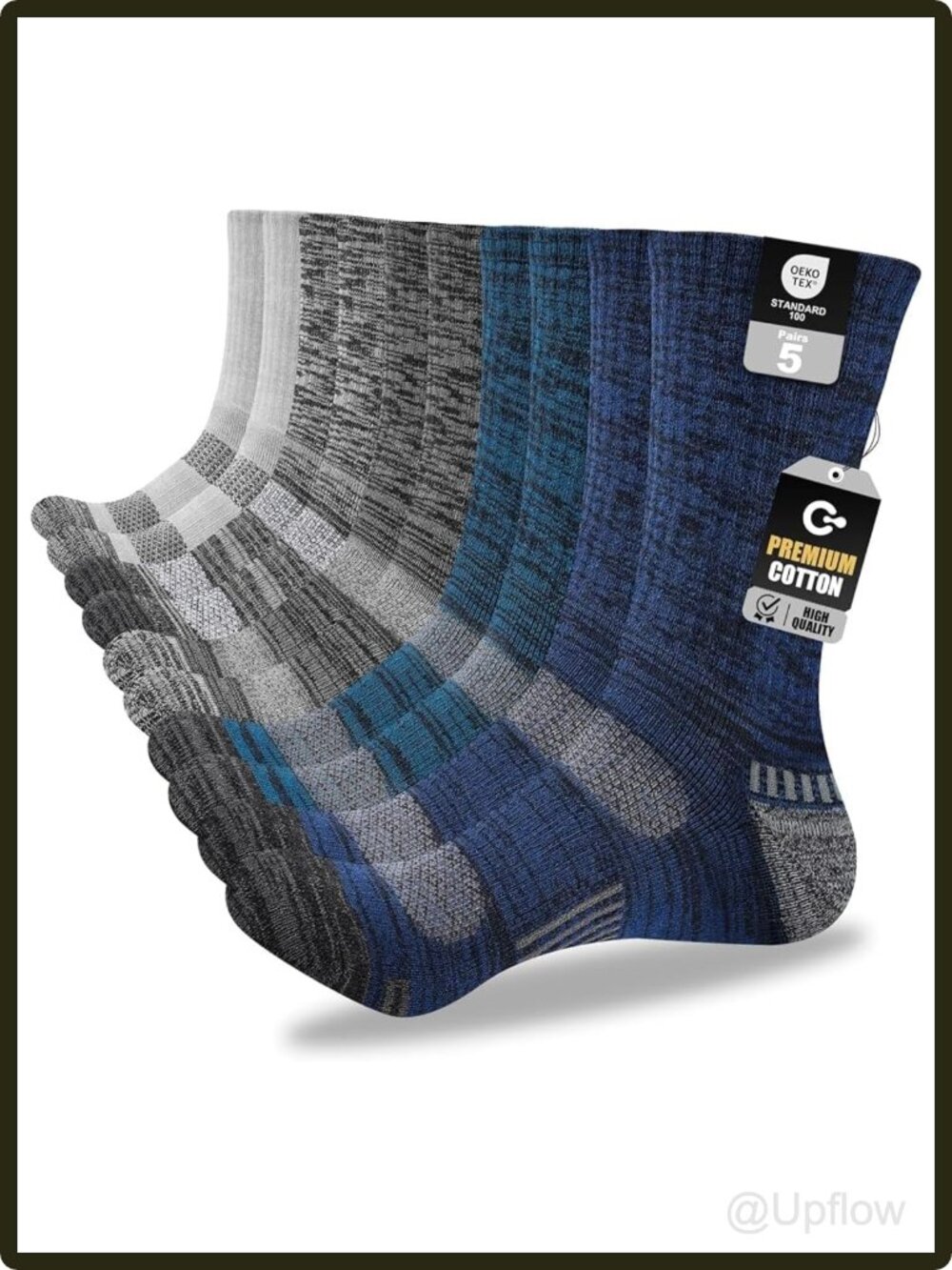 Men's Full Cushion Cotton Crew Work Socks 5 Pack Moisture Wicking Hiking Boot